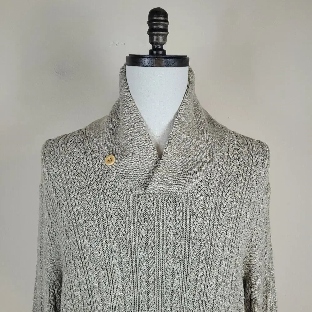 J.‎ Crew Sweater Mens Medium Beige Khaki Leather Elbow Patches Academia Preppy